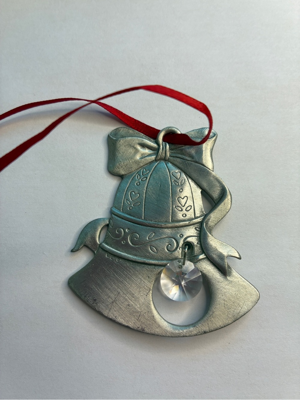 Silver Bell Ornament with Red Ribbon - Decorative Home Accent